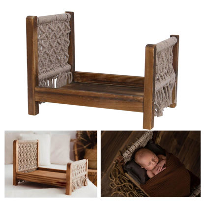 Picture of Newborn Photography Props Bohemian Style Vintage Wooden Bed Baby Photoshoot Props Newborn Photo Bed Baby Mini Bed for Photography Baby Doll Bed Accessories Newborn Bed Prop Baby Photo Studio Props