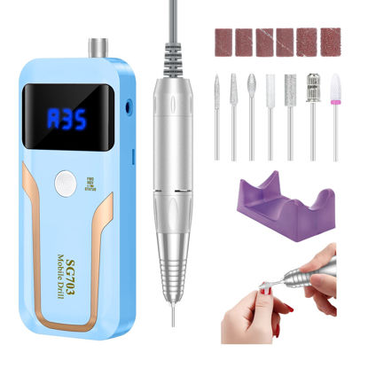 Picture of Portable Nail Drill Professional, 35000 RPM Rechargeable Electric Nail File Machine E File for Acrylic Nails Gel Polishing Removing, Cordless Efile with Bits Kit for Manicure Salon Home, Blue