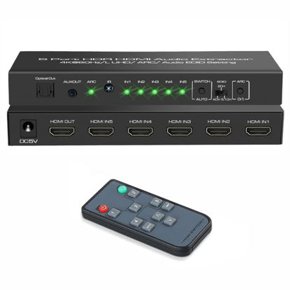 Picture of iArkPower 5 in 1 Out 4K@60Hz HDMI Switch Audio Extractor with Optical & 3.5mm Out, HDMI 2.0 Audio Splitter Support ARC, HDR 10, HDCP 2.2, 18Gbps, Dolby Vision Atmos