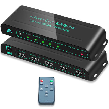 Picture of SkycropHD 8K@60Hz HDMI 2.1 Switch, 4K@120Hz 4 in 1 Out HDMI Auto Switcher with Remote Support 48Gbps, HDR10+, HDCP2.3, Dolby Vision/Atmos and CEC