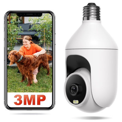 Picture of Light Bulb Security Camera,360 degree 2K Security Cameras, Wireless Outdoor indoor Camera Full Color,Smart Dome Camera with Auto Tracking, E27 Light Socket Camera, Surveillance Indoor Bulb Camera