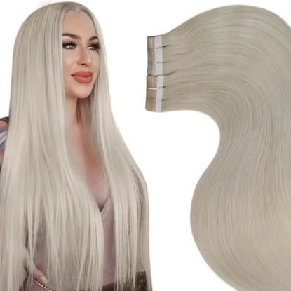 Picture of LaaVoo Tape in Hair Extensions Real Human Hair Blonde 18 Inch Tape in Hair Extensions Platinum Blonde Hair Extensions Tape in Skin Weft for Women 2.5g 20pcs/50gram