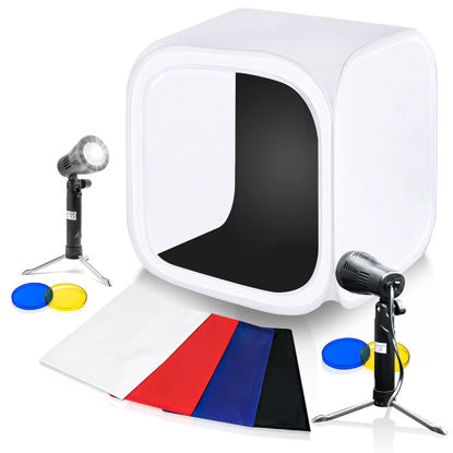 Picture of LimoStudio 24 x 24 inch Shooting Tent, 2 LED Lamp Photo Studio Softbox Light Tent Cube with 4 ChromaKey Backdrops, AGG108