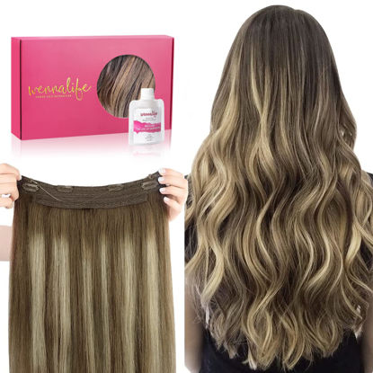 Picture of WENNALIFE Wire Hair Extensions (Increase 50% Lifespan) Real Human Hair 12 inch 70g Balayage Chocolate Brown to Honey Blonde Remy Wire Hair Extensions Invisible Transparent Real Hair Extensions