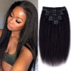 Picture of CanaryFly Kinky Straight Clip in Hair Extensions for Black Women Full Head Brazilian Virgin Human Hair Natural Black Color ,8/Pcs with 18Clips,120 Gram (14inch, Kinky Straight)