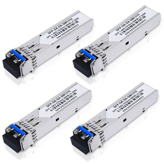 Picture of 4Pack 1.25G SFP LC Module 1000Base-LX(SMF,1310nm,20km,DDM) Single-Mode Transceiver for Cisco GLC-LH-SMD,Ubiquiti UniFi,Meraki MA-SFP-1GB-LX10,Fortinet,Mikrotik,TP-Link,Netgear,TL-SM311LS,D-Link,Intel