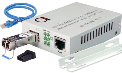 Picture of Single Mode LC Gigabit Fiber Media Converter - Includes LC SFP 20 km (12.42 Miles) LC - to UTP Cat5e Cat6 10/100/1000 RJ-45 - Auto Sensing Gigabit or Fast Ethernet Speed - Jumbo Frame - LLF Support