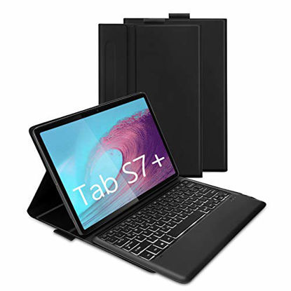 Picture of Bluetooth Backlit Keyboard Case for Samsung Galaxy Tab S7 Plus 12.4" 2020 (SM-T970/T975/T976), Jelly Comb Wireless Detachabe Keyboard Case with 7-Color Backlight and Protective Cover, Black