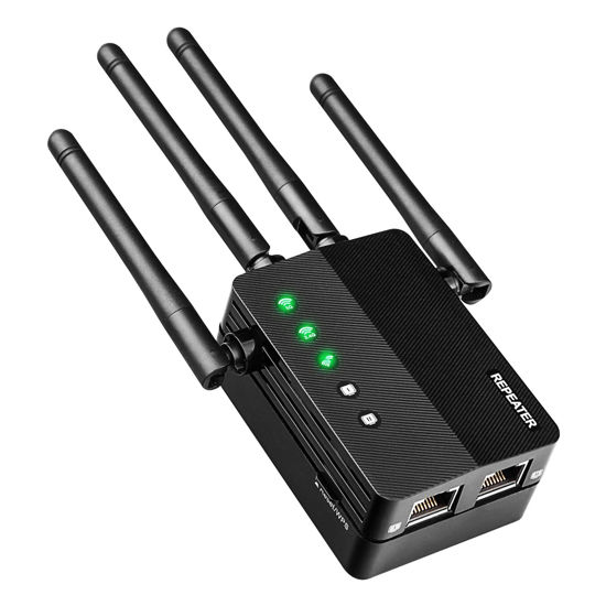 Picture of WiFi Extender, WiFi Booster, Cover up to 12880 sq.ft & 105 Devices, 1200Mbps Wall-Through Strong WiFi Booster, Dual Band 2.4G and 5G, with Ethernet Port & AP Mode, 4 Antennas 360° Full Coverage