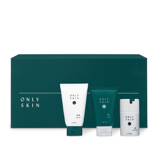 Picture of Only Skin Men's Essential Skin Care Kit, 3-Piece, Face Cleanser, Exfoliating Scrub & Day Cream Moisturizer Gift Set For Men, Father's Day Gifts for Dad