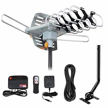 Picture of Outdoor TV Antenna,Digital Amplified HDTV Antenna 150 Mile Motorized 360 Degree Rotation,Wireless Remote Control,with Mount Pole 33 ft RG6 Coax Cable, Support UHF VHF 1080P 4K and 2TVs