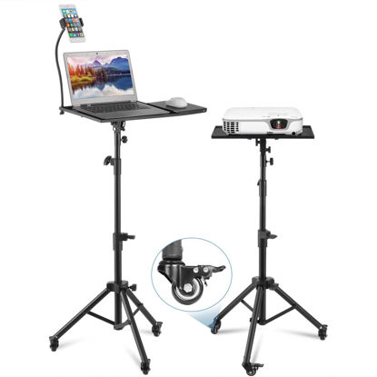 Picture of XCELLENT GLOBAL XG Rolling Projector Stand,Laptop Projector Tripod Stand with Phone Holder,Wheel Lock, Adjustable Height 39 to 63 Inch, Spongy Pads to Protect Projector,Tablets PC113