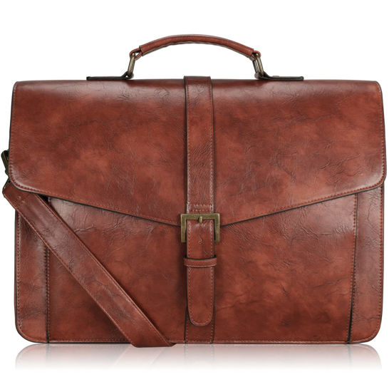 Picture of ESTARER Men's Leather Briefcase for Travel/Office/Business 15.6 Inch Laptop Messenger Bag, Brown