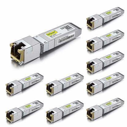 Picture of 10GBase-T SFP+ to RJ-45 Transceiver, 10Gbe SFP+ Copper Ethernet CAT.6a Module, up to 30-Meter, for Cisco SFP-10G-T-S, Meraki, Ubiquiti UniFi UF-RJ45-10G, Fortinet, Netgear AXM765 and More, Pack of 10