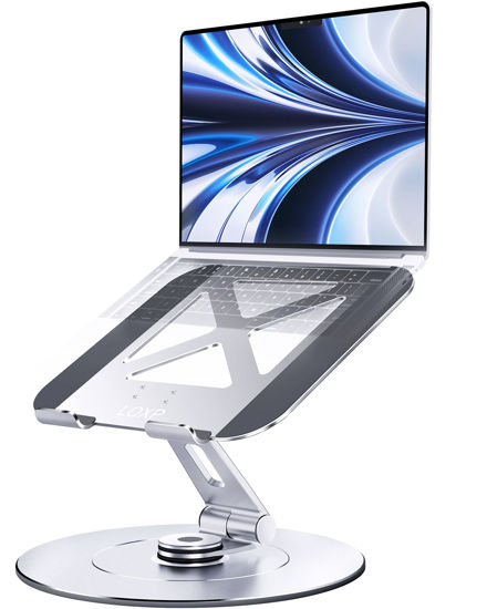 Picture of LOXP Ultra-Stable Swivel Laptop Stand for Desk, 300% Larger Base Stability, Military-Grade Aluminum, Anti-Loosening Structure, CNC Technology of Height Adjustable Laptop Stand, Suitable for 10"-17.3"