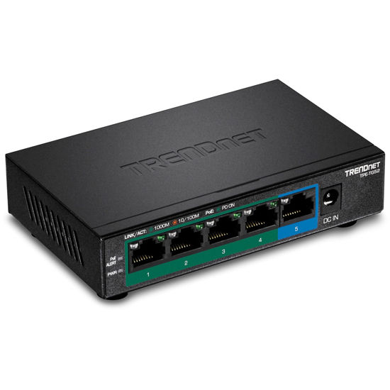 Picture of TRENDnet 5-Port Gigabit PoE+ Switch, 32W PoE Power Budget, 10Gbps Switching Capacity, IEEE 802.1p QoS, DSCP Pass-Through Support, Fanless, Wall Mountable, Lifetime Protection, Black, TPE-TG52