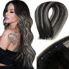 Picture of Micro Beaded Weft Extensions Silver LAAVOO Micro Loop Weft Human Hair Extensions Black Easy Weft Balayage Off Black Ombre Silver Mirco Weft Silver Extensions Straight 12" Width 50g 16"