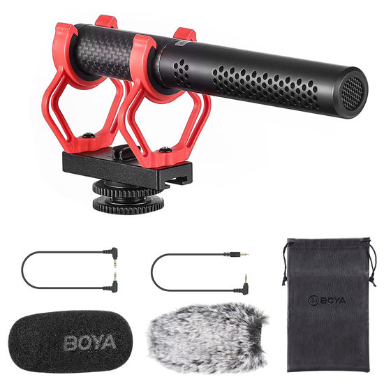 Picture of BOYA BY-BM2040 Camera Microphone External Shotgun Microphone with Shock Mount for Cameras DSLR Phone Camcorder Universal Super Cardioid Video Mic for Video Recording Interview YouTube Vlogging