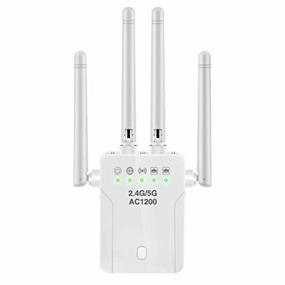 Picture of WiFi Extender - WiFi Booster, Extender WiFi Signal 1200Mbps Wireless Signal Repeater, Dual Band 2.4G and 5G Expander, 4 Antennas 360° Full Coverage, Extend WiFi Signal to Smart Home & Alexa Devices