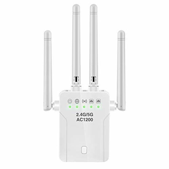 Picture of WiFi Extender - WiFi Booster, Extender WiFi Signal 1200Mbps Wireless Signal Repeater, Dual Band 2.4G and 5G Expander, 4 Antennas 360° Full Coverage, Extend WiFi Signal to Smart Home & Alexa Devices