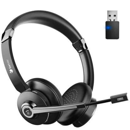 Picture of Bluetooth Headset, Upgraded Wireless Headset with Microphone Noise Cancelling & USB Dongle, Office Headset with Mic Mute, On-Ear Headphones 26hrs Talk time for Cell Phone/PC/Skype/Zoom Work Headset