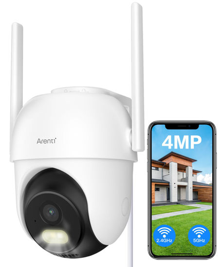 Picture of ARENTI 5g WiFi Outdoor Security Camera, 4MP Home Surveillance WiFi Camera, Plug-in，Pan/Tilt, 2.4G/5GHz Dual Bands, Color Night Vision, Sound/light Alarm, AI Human Filtering, Auto Tracking,Two-Way Talk