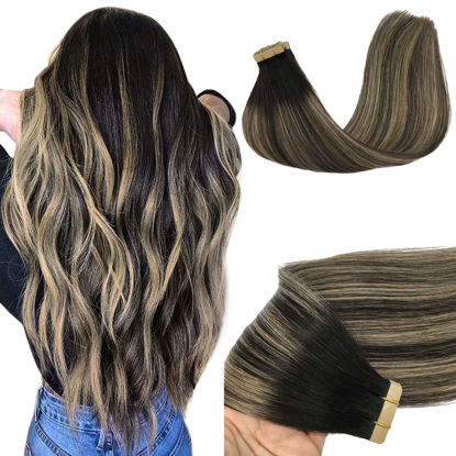 Picture of GOO GOO Tape in Hair Extensions Human Hair Balayage Natural Black to Light Blonde Color 16 Inch Real Hair Extensions Tape in 20pcs 50g Natural Tape in Human Hair Extensions for Women
