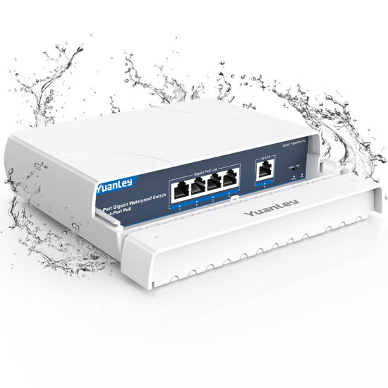 Picture of YuanLey 4-Port PoE Switch Gigabit- Waterproof Outdoor Ethernet Unmanaged Network Switch with VLAN Function, 78W Built-in Power, IEEE802.3af/at Support and Plug & Play, Ideal for Outdoor Use