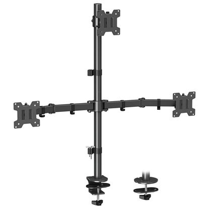 Picture of MOUNT PRO Triple Monitor Mount, Monitor Stand fits 3 Screens up to 32 inch, 17.6 lbs Each, Fully Adjustable Stacked Monitor Stand for 3 Monitors, Monitor Desk Mount, VESA Mount, C clamp/Grommet Base