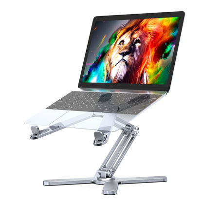 Picture of LIENS Adjustable Laptop Stand with 360 Rotating Base, Aluminum Laptop Riser for Desk Foldable, Ergonomic Notebook Stand Holder Compatible with iPad and MacBook/All Laptops up to 16 inches - Silver