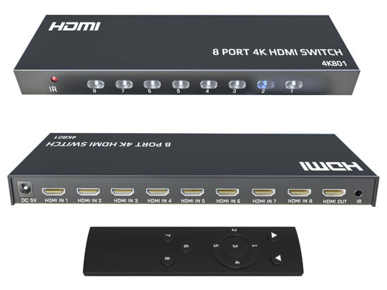 Picture of KAGO HDMI Switch 8 in 1 Out - 4K HDMI Selector Box with Remote,8 Ports HDMI Auto Switcher Hub, Support 4K@30Hz 2160p 1080p,HDR HDCP 3D,PS3/4 Xbox PC Laptop Projector Blu-ray Player