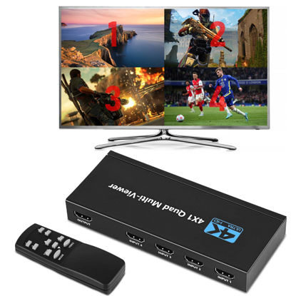 Picture of HDMI Multiviewer Switch 4x1,Tendak HDMI Quad Multi-Viewer with Seamless Switch, Split Screen,5 Display Modes,with IR Remote/Software/Push Button Selector for Security Camera, Gaming Consoles