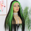 Picture of ANDRIA Lace Front Wigs Straight Hair Glueless Lace Wigs Synthetic Long Silk Straight Natural Wig Heat Resistant Fiber Black and Green Skunk Stripe Colorful Wig With Baby Hair For Black Women 24 Inches