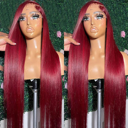 Picture of ANDRIA Lace Front Wigs Straight Hair Glueless Lace Wigs Synthetic Long Silk Straight Natural Wig Heat Resistant Fiber Red Wig With Baby Hair For Black Women 24 Inches