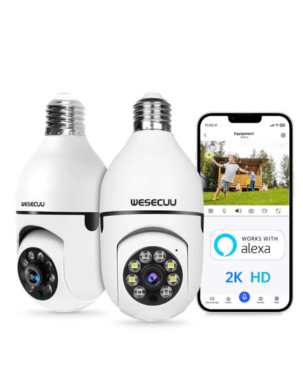 Picture of Light Bulb Security Camera, 2K Bulb Security Camera 2.4GHz,Security Cameras Wireless Outdoor with Automatic Human Tracking,Motion Detection Alarm,Color Night Vision,Bulb Camera Compatible with Alexa