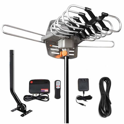 Picture of Outdoor TV Antenna, Digital Amplified Outdoor HDTV Antenna 150 Miles Range, Support UHF/VHF/4K/1080p High Reception -360°Strong Motor Rotation Wireless Remote with 33 FT Coax Cable, Mounting Pole