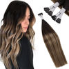 Picture of LAAVOO Ombre I Tip Hair Extensions Human Hair Pre Bonded Natural Black with Dark Brown to Light Brown 50g Ombre Itip Hair Extensions Real Human Hair for Women 18 Inch 1g/1s