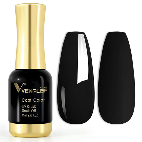 Picture of VENALISA Gel Nail Polish, 12ml Black Color Soak Off UV LED Nail Gel Polish Nail Art Starter Manicure Salon DIY at Home, 0.43 OZ