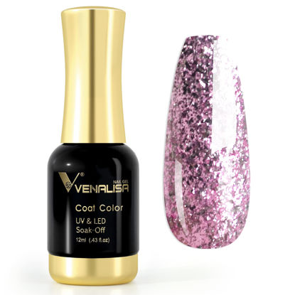 Picture of VENALISA Gel Nail Polish,Sparkling Glitter Rose Pink Color Spring Summer Soak Off UV LED Nail Gel Polish Nail Art Starter Manicure Salon DIY at Home