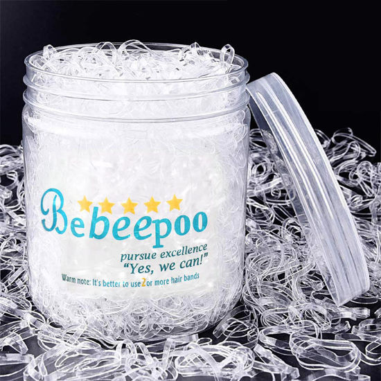 Picture of Clear Mini Elastic Rubber Hair Bands，BEBEEPOO 2500pcs Soft Elastics Ties Bands 2mm in Width and 30mm in Length - STRONG - REUSEABLE