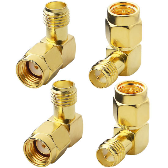 Picture of YOTENKO Right Angle SMA to RP-SMA Adapter Kit 4-Pack, SMA Female to RP-SMA Male/SMA Male to RP-SMA Female 90 Degree Coaxial Coax Connector Elbow