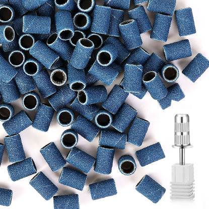 Picture of MelodySusie 100 Pcs Nail Drill Bits Sanding Bands for Nail Drill 120 Medium Grit Nail File Sanding Bands for Acrylic Nails Gel Manicures and Pedicure