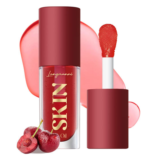 Picture of BANGFENG Big Brush Head Hydrating Lip Glow Oil Plumping Lip Tint, Hydrating Lip Gloss Tinted Lip Balm Transparent Lip Care, Long Lasting Nourishing Non-sticky Fresh Texture (Cherry)