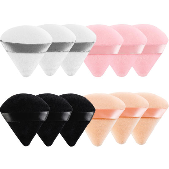 Picture of 12 Pieces Triangle Powder Puff Face Soft Triangle Makeup Puff Velour Cosmetic Foundation Blender Sponge Beauty Makeup Tools