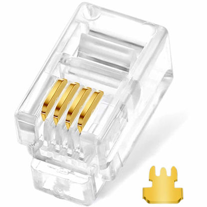 Picture of NECABLES 20Pack Telephone Modular Plug RJ9/RJ10/RJ22 4P4C Connector for Phone Handset Cord (Compatible with Both Solid and Stranded Wire)