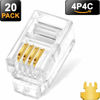 Picture of NECABLES 20Pack Telephone Modular Plug RJ9/RJ10/RJ22 4P4C Connector for Phone Handset Cord (Compatible with Both Solid and Stranded Wire)