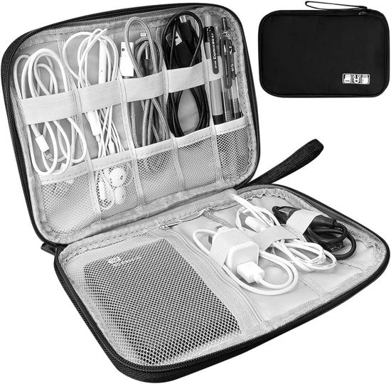 Picture of Electronic Organizer, Travel Cord Tech Organizer Case, Portable Travel Cable Organizer Bag, Packing Essentials for Cable, Charger, Phone, Hard Drive, USB, SD Card and Electronic Accessories, Black