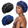 Picture of SWEET VIEW 2 Pcs Silk Bonnet Satin Bonnet, Silk Hair Wrap for Sleeping, Soft and Comfortable Silk Sleep Cap - Black, Navy