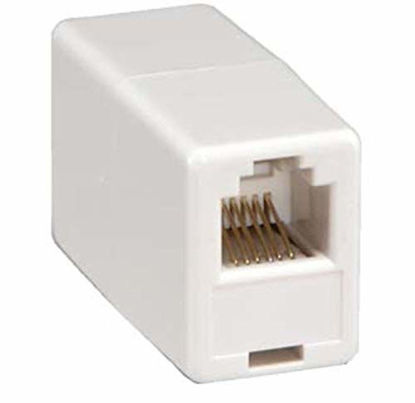 Picture of Corpco RJ12 Telephone Inline Coupler 6p6c Straight Wiring Also for RJ11 Cords, White, Pack of 2