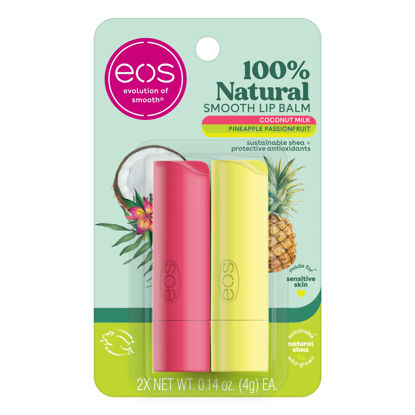 Picture of eos 100% Natural Lip Balm- Coconut Milk and Pineapple Passionfruit, All-Day Moisture Lip Care, 0.14 oz, 2 Pack